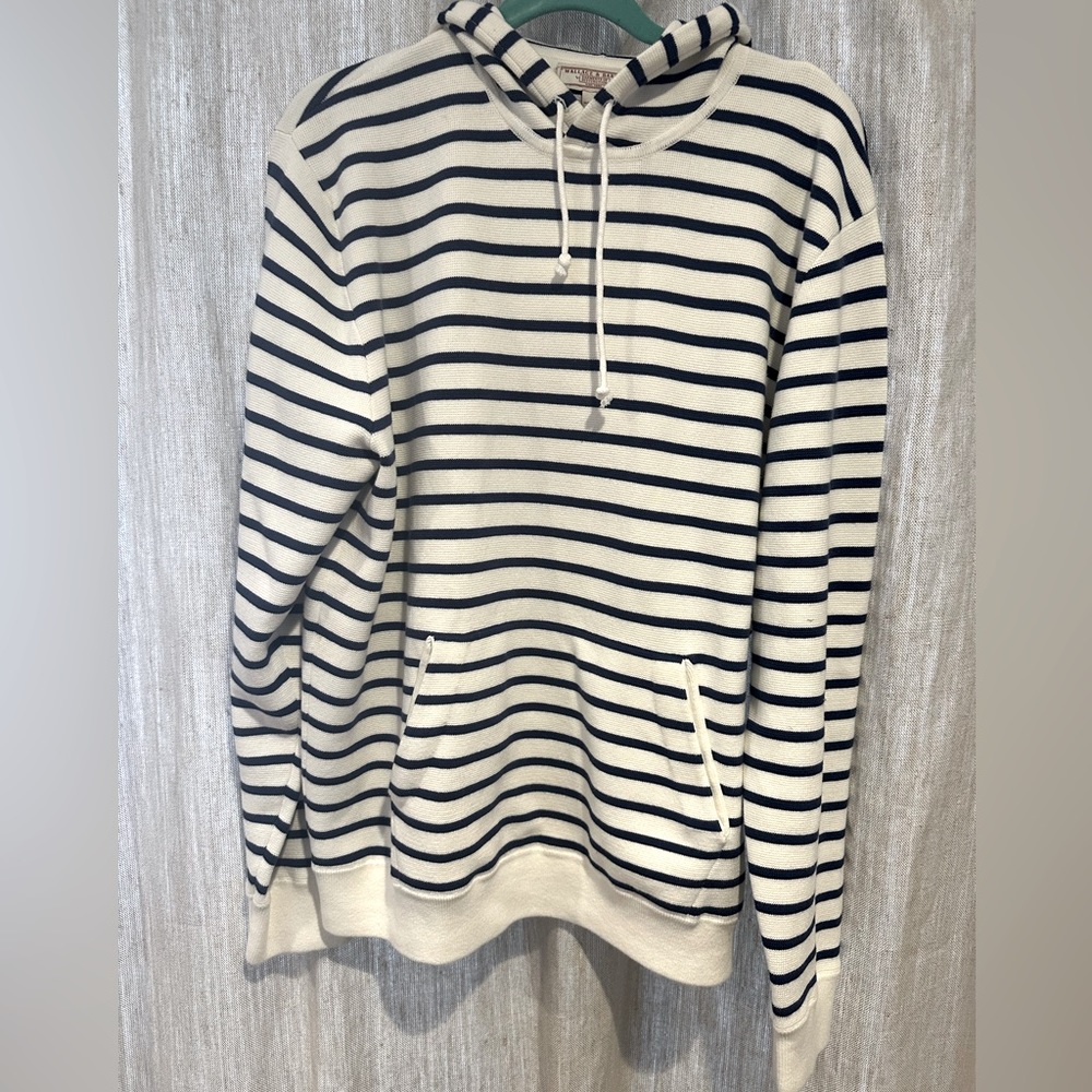 Navy Striped Heavyweight Hooded Sweater